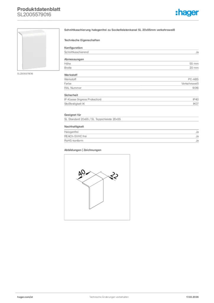Bild Hager Produktdatenblatt SL2005579016 | Hager Deutschland