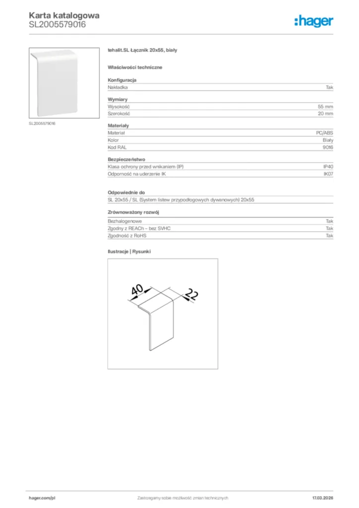 Zdjęcie Hager Karta katalogowa SL2005579016 | Hager Polska