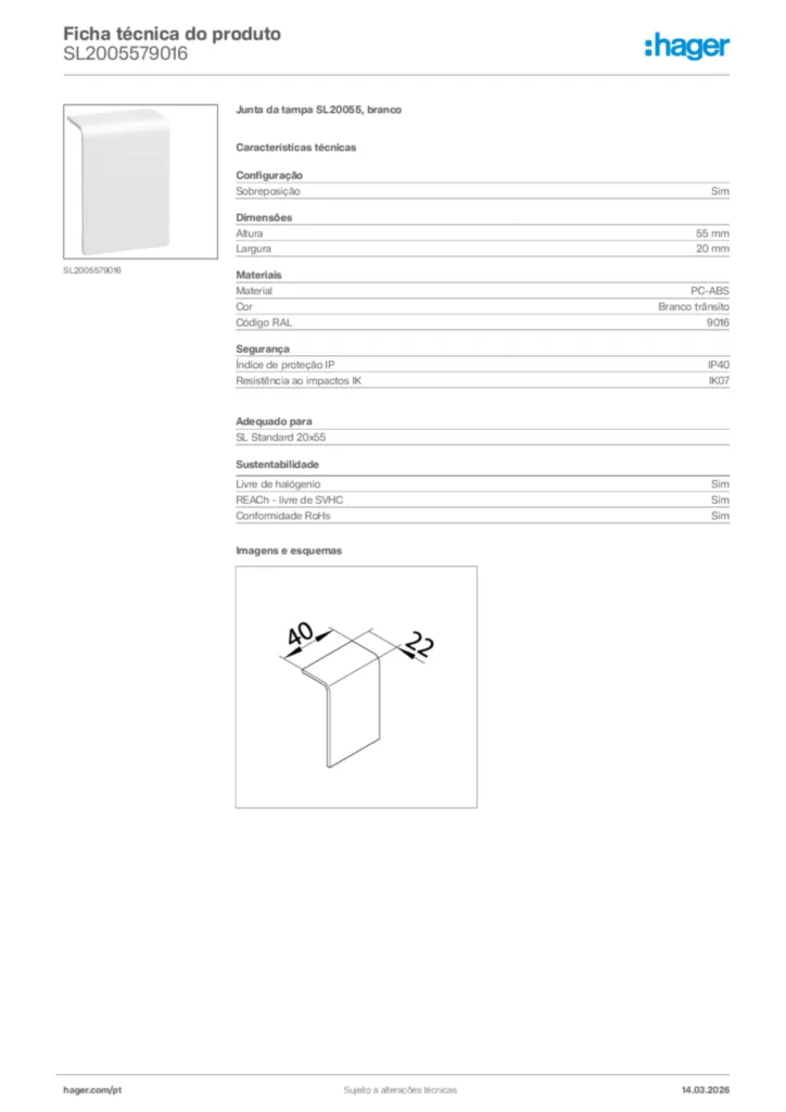 Imagem Hager Ficha técnica do produto SL2005579016 | Hager Portugal