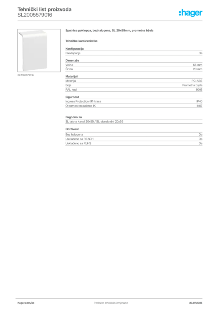 Slika Hager Product data sheet SL2005579016  | Hager