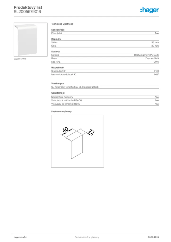 Obrázek Hager Product data sheet SL2005579016 | Hager