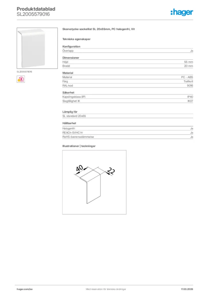 Bild Hager Produktdatablad SL2005579016 | Hager Sverige