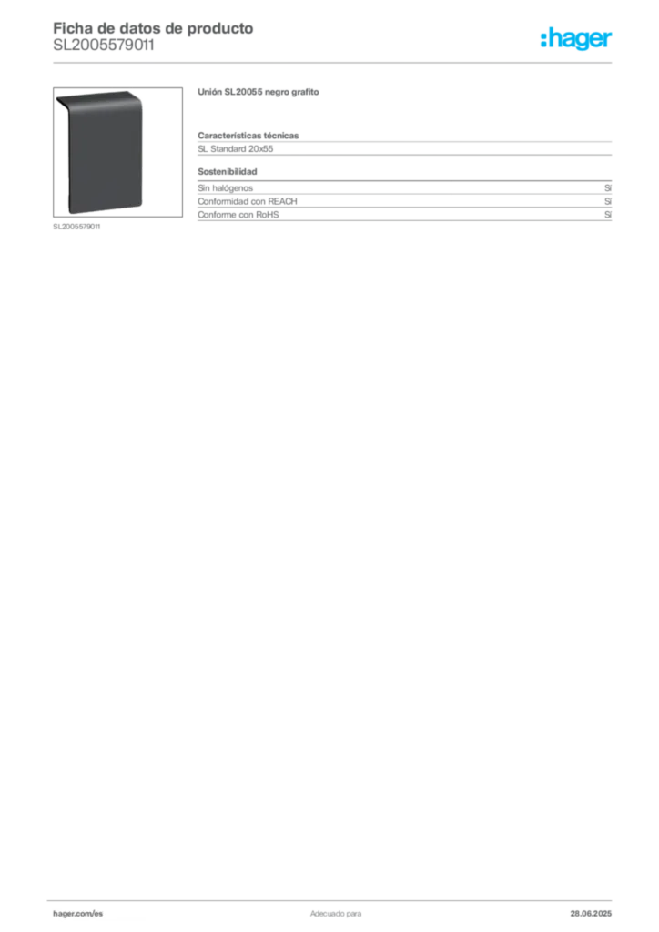 Imagen Hager Ficha de datos de producto SL2005579011 | Hager España