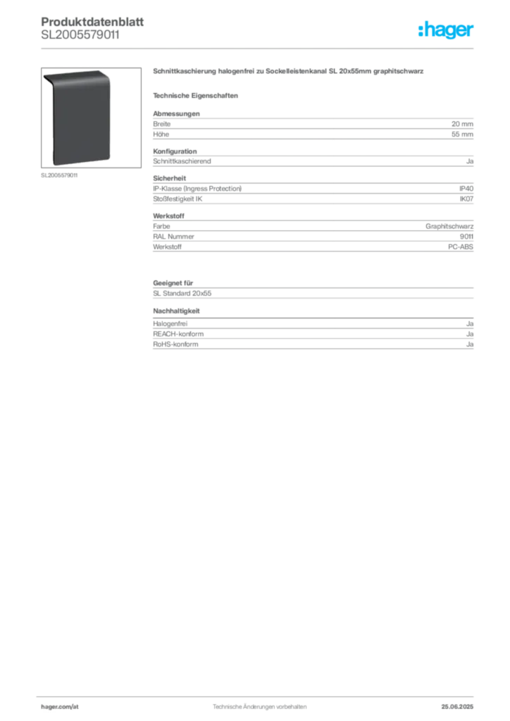 Bild Hager Produktdatenblatt SL2005579011 | Hager Deutschland