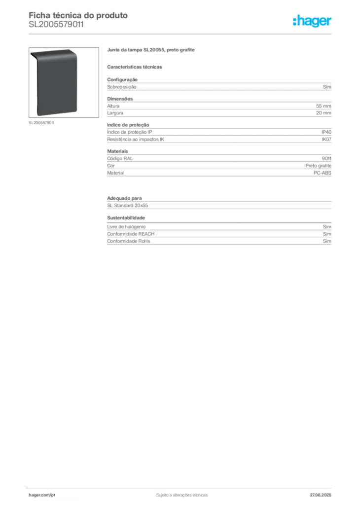 Imagem Hager Ficha técnica do produto SL2005579011 | Hager Portugal