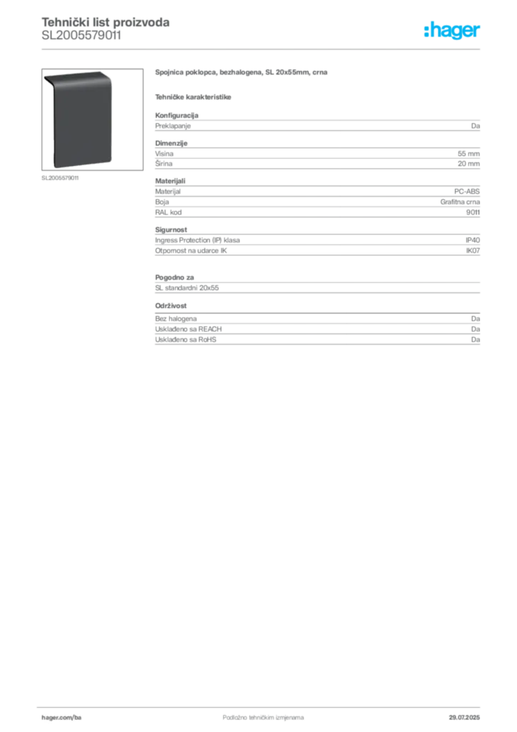 Slika Hager Product data sheet SL2005579011  | Hager