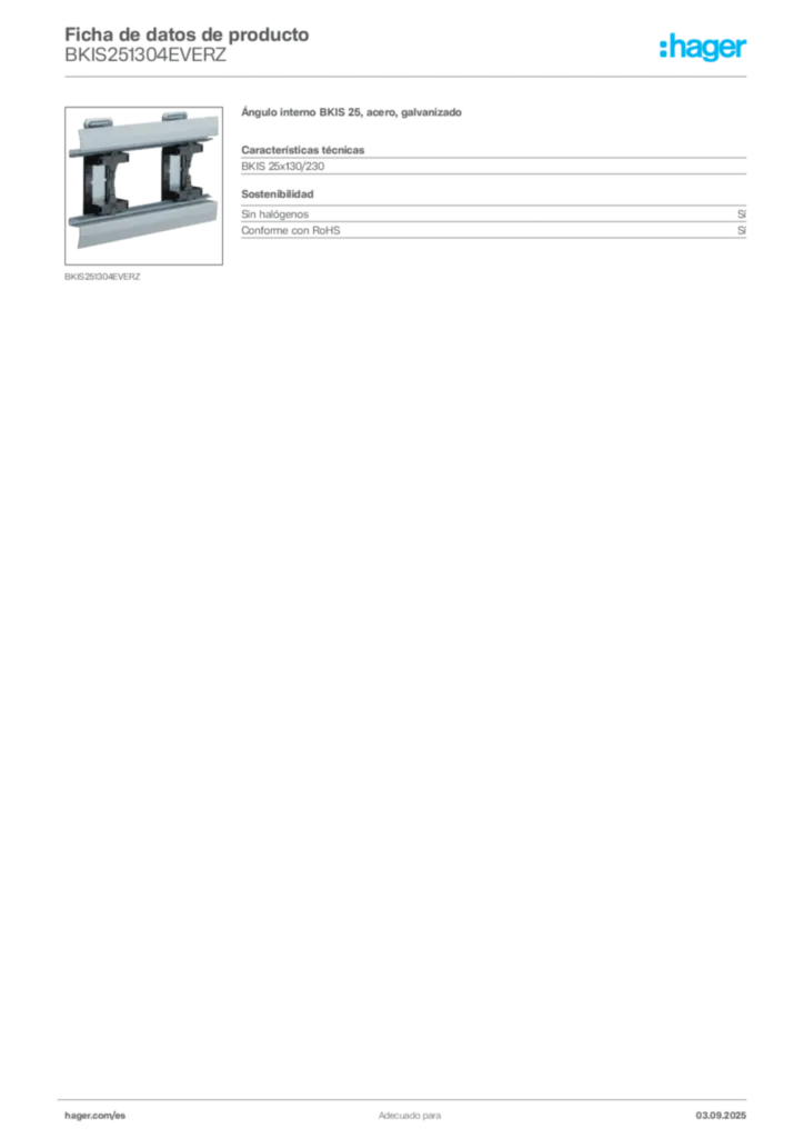 Imagen Hager Ficha de datos de producto BKIS251304EVERZ | Hager España
