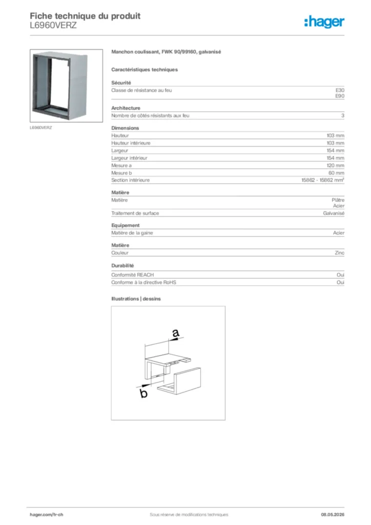 Image Hager Fiche technique du produit L6960VERZ | Hager Suisse