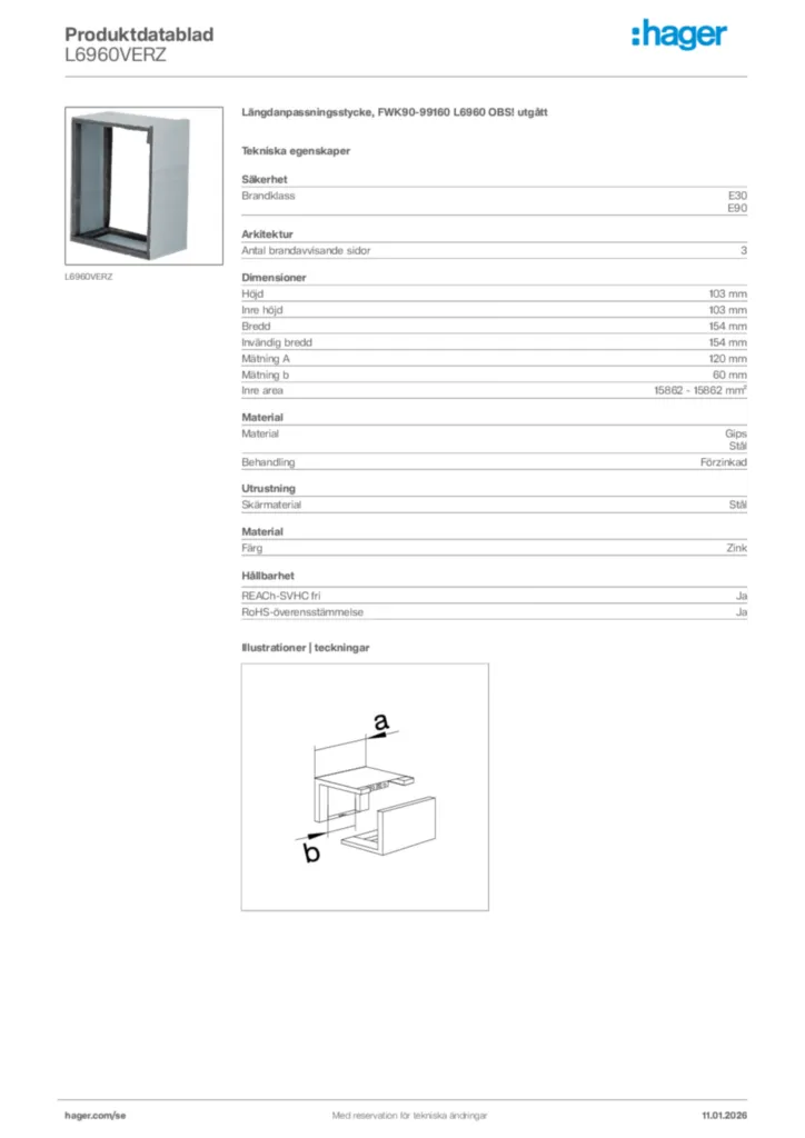 Bild Hager Produktdatablad L6960VERZ | Hager Sverige