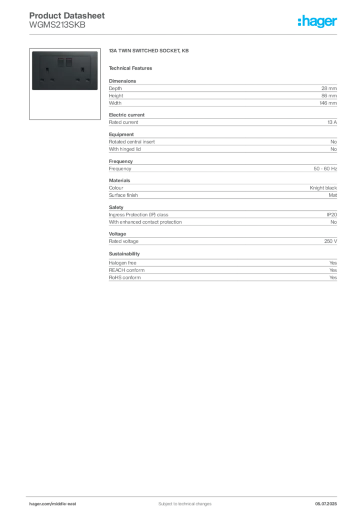 Image Hager Product data sheet WGMS213SKB  | Hager