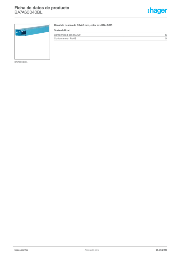 Imagen Hager Ficha de datos de producto BA7A60040BL | Hager España