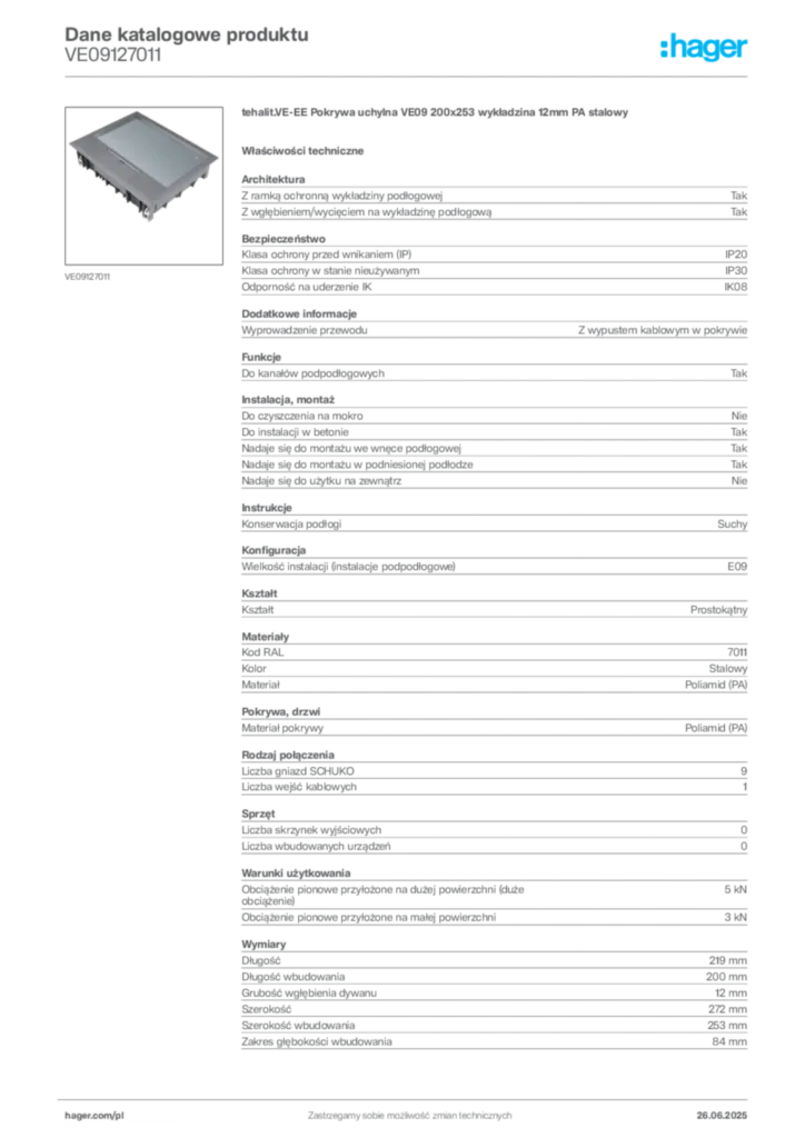 Zdjęcie Hager Dane katalogowe produktu VE09127011 | Hager Polska