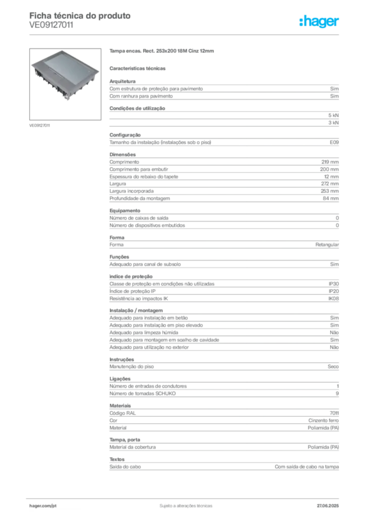 Imagem Hager Ficha técnica do produto VE09127011 | Hager Portugal