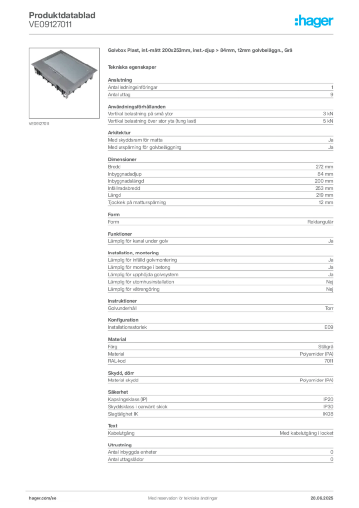 Bild Hager Produktdatablad VE09127011 | Hager Sverige