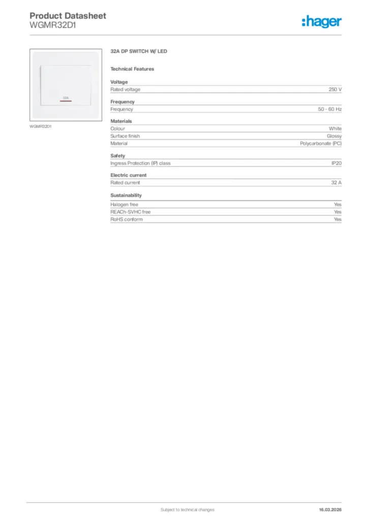 Image Hager Product data sheet WGMR32D1  | Hager Africa