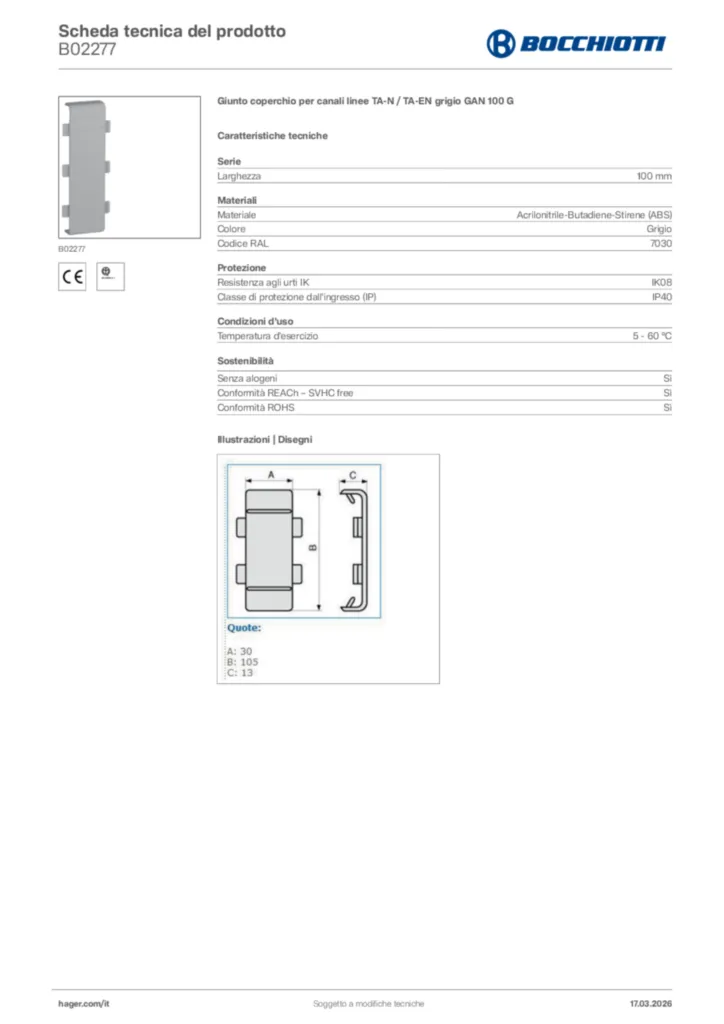 Immagine Bocchiotti Scheda tecnica del prodotto B02277 | Hager Italia