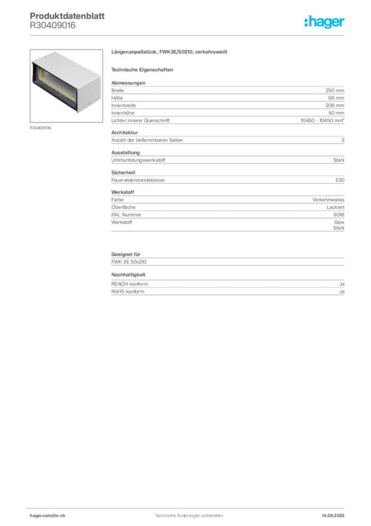 Bild Hager Produktdatenblatt R30409016 | Hager Schweiz