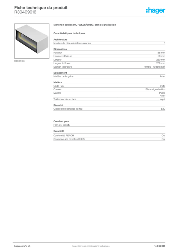 Image Hager Fiche technique du produit R30409016 | Hager Suisse