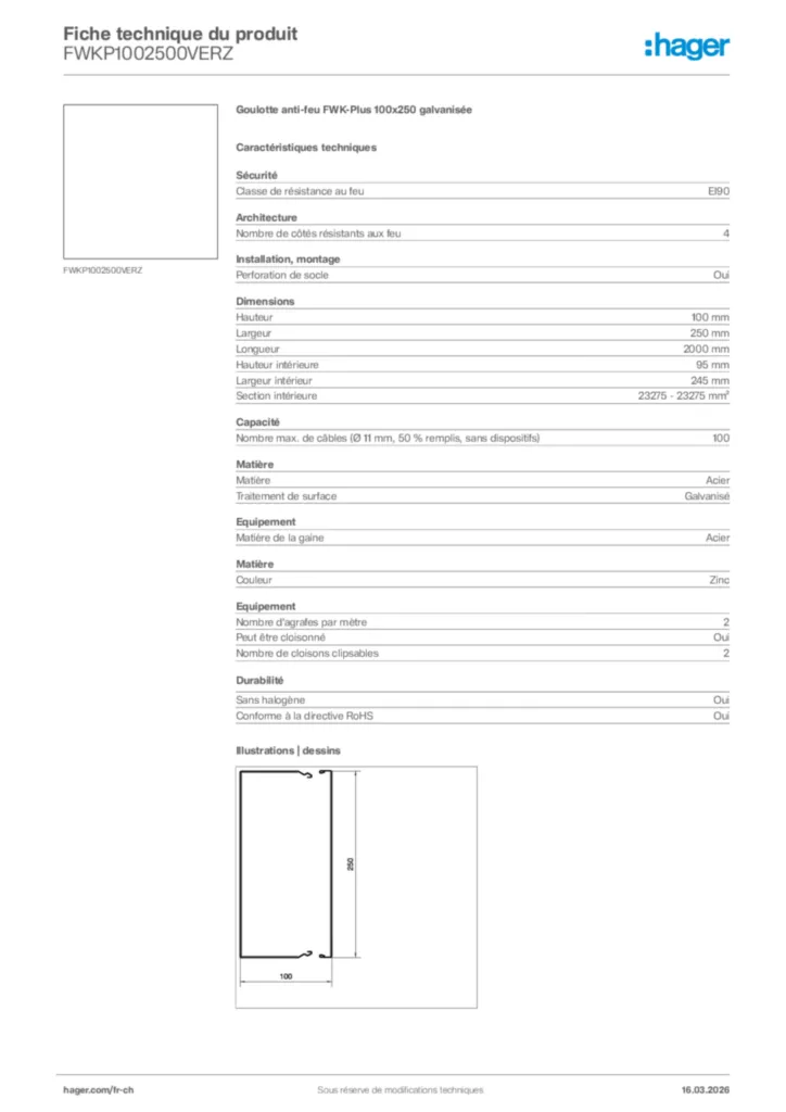 Image Hager Fiche technique du produit FWKP1002500VERZ | Hager Suisse