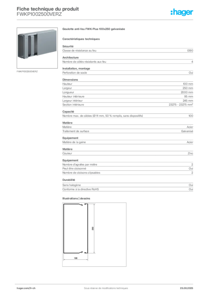Image Hager Fiche technique du produit FWKP1002500VERZ | Hager Suisse