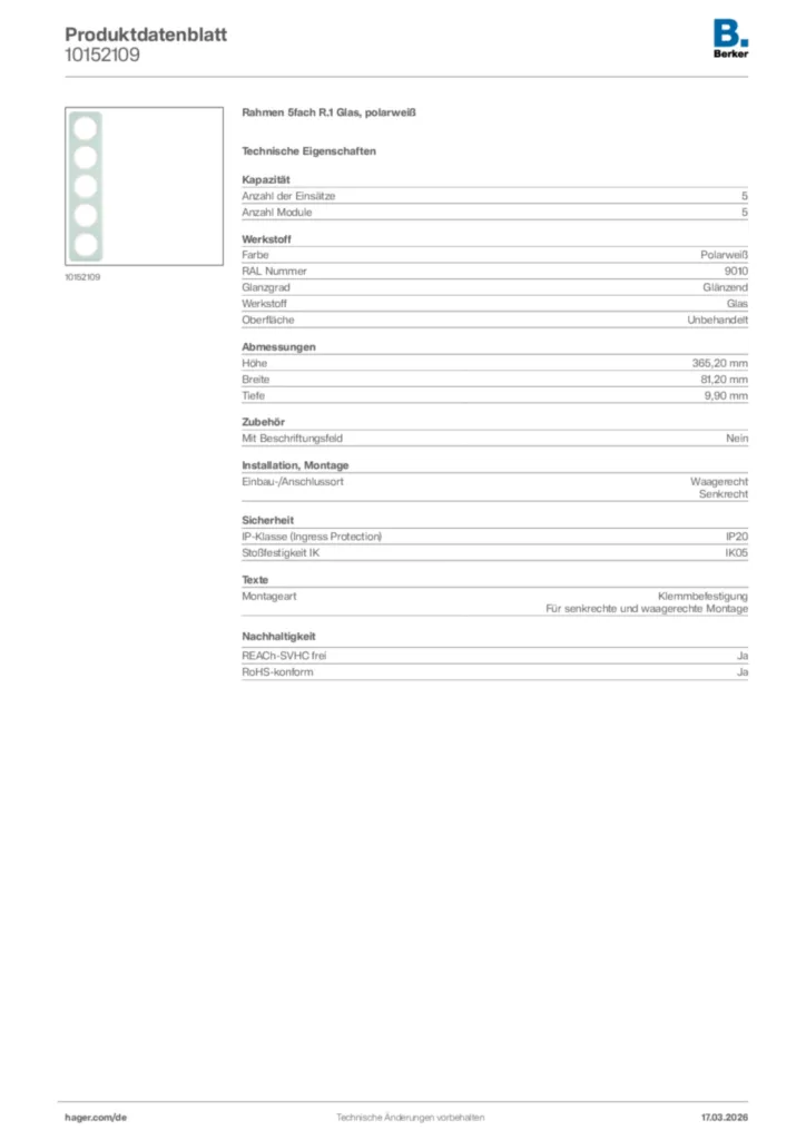 Bild Berker Produktdatenblatt 10152109 | Hager Deutschland