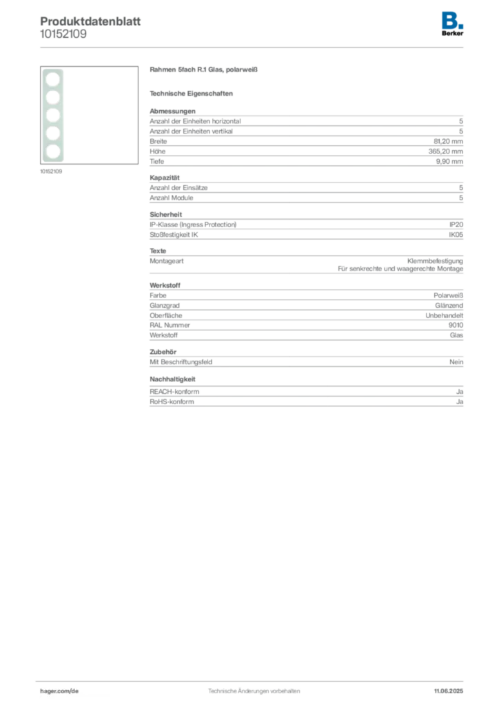 Bild Berker Produktdatenblatt 10152109 | Hager Deutschland