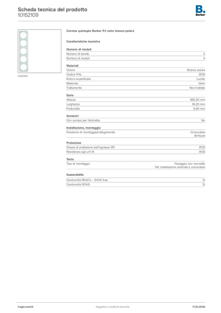 Immagine Berker Scheda tecnica del prodotto 10152109 | Hager Italia