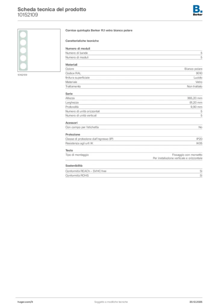 Immagine Berker Scheda tecnica del prodotto 10152109 | Hager Italia