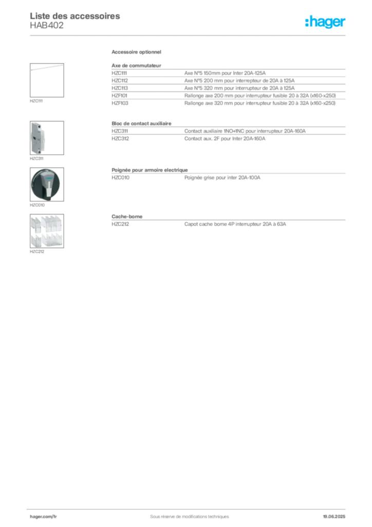 Image Hager Fiche technique du produit HAB402 | Hager France
