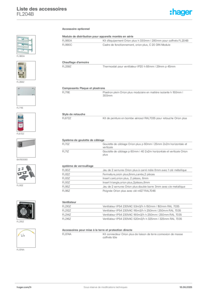 Image Hager Fiche technique du produit FL204B | Hager France