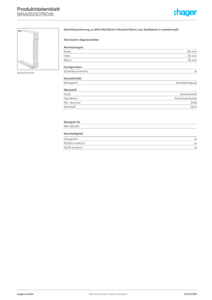 Bild Hager Produktdatenblatt BRA8513079016 | Hager Deutschland