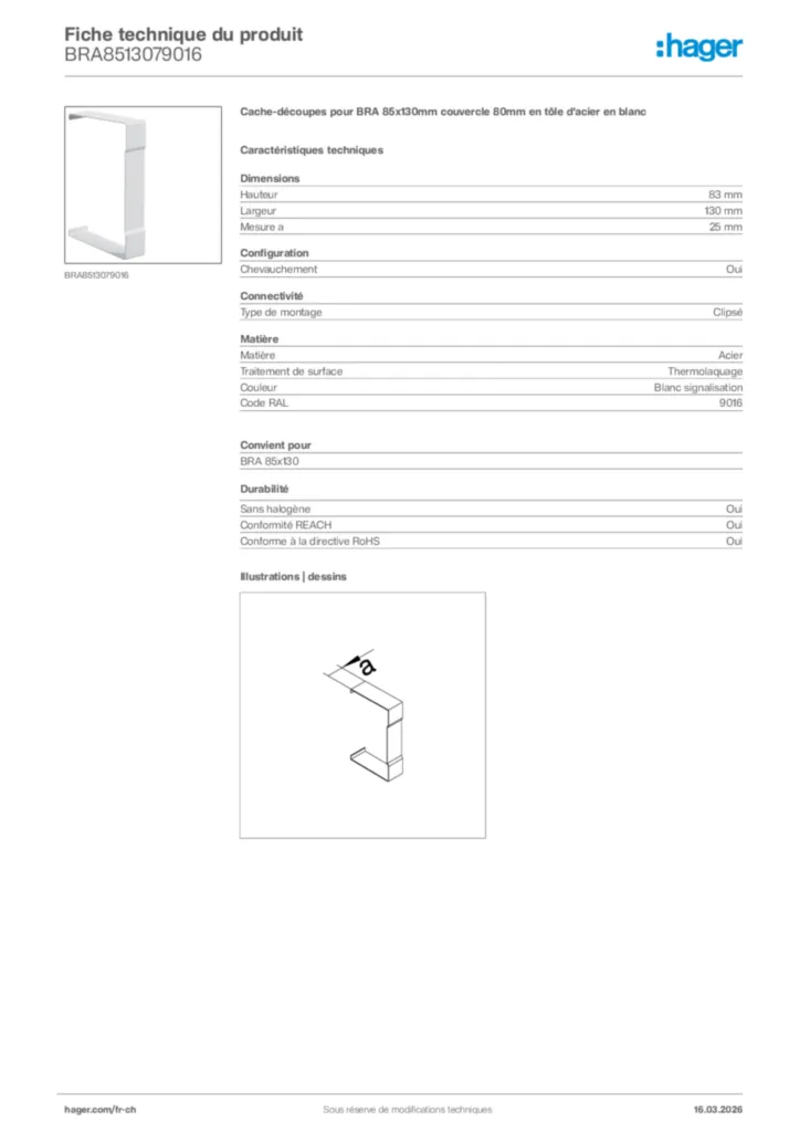 Image Hager Fiche technique du produit BRA8513079016 | Hager Suisse
