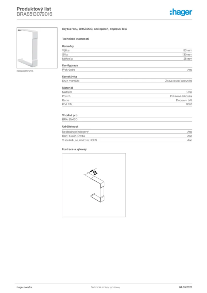 Obrázek Hager Product data sheet BRA8513079016 | Hager