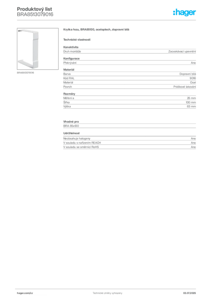 Obrázek Hager Produktový list BRA8513079016 | Hager