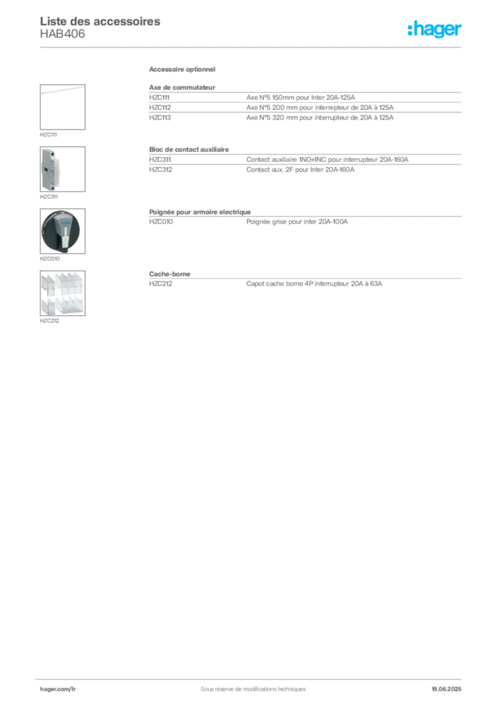 Image Hager Fiche technique du produit HAB406 | Hager France