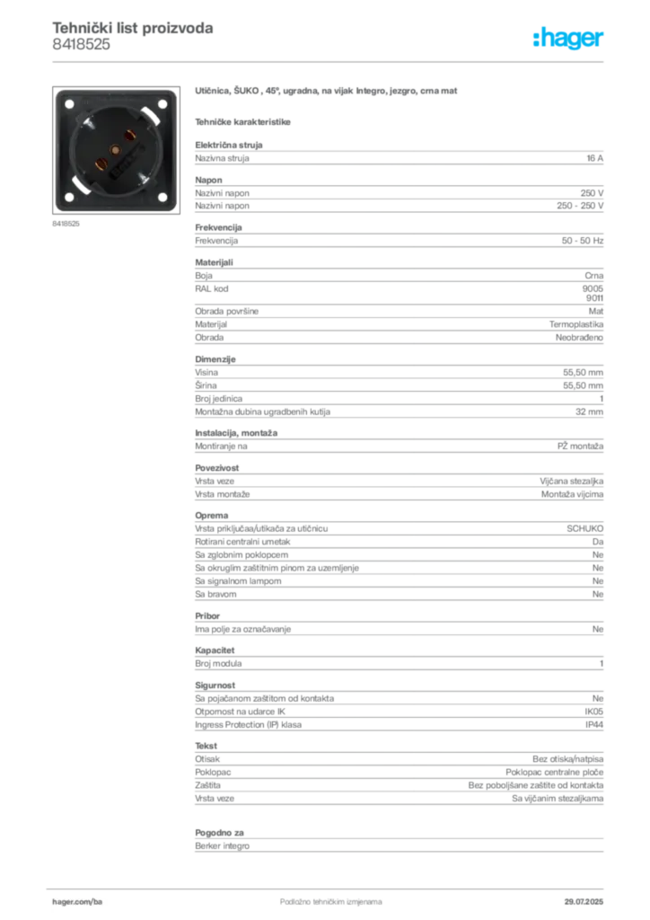 Slika Hager Product data sheet 8418525  | Hager