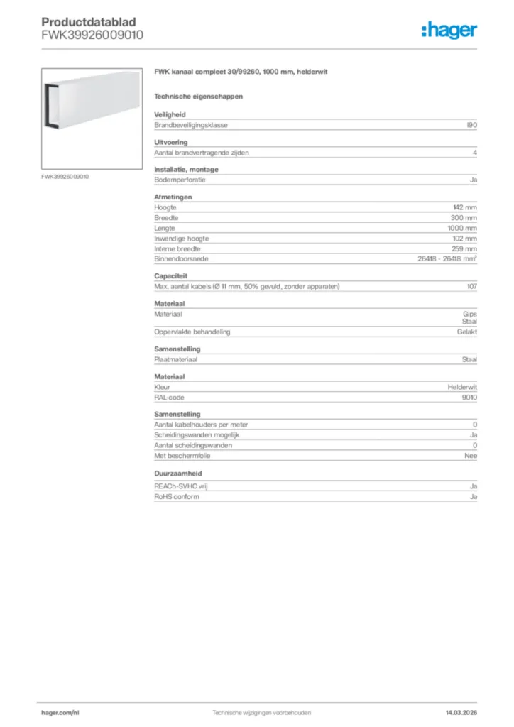 Afbeelding Hager Productdatablad FWK39926009010 | Hager Nederland