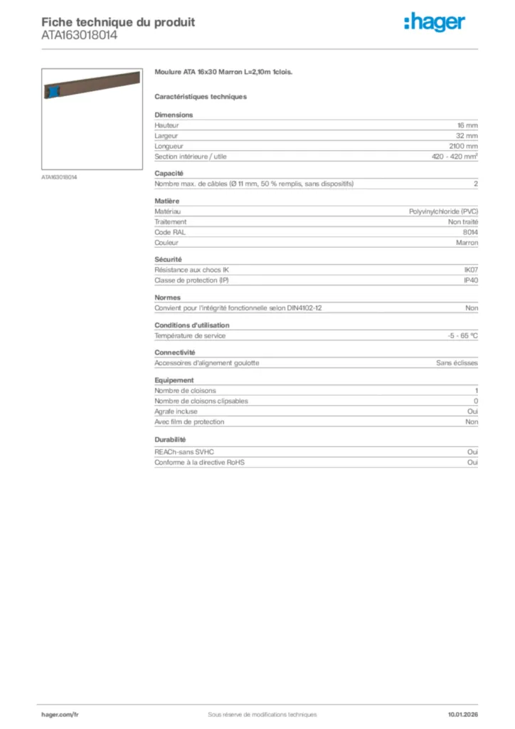 Image Hager Fiche technique du produit ATA163018014 | Hager France