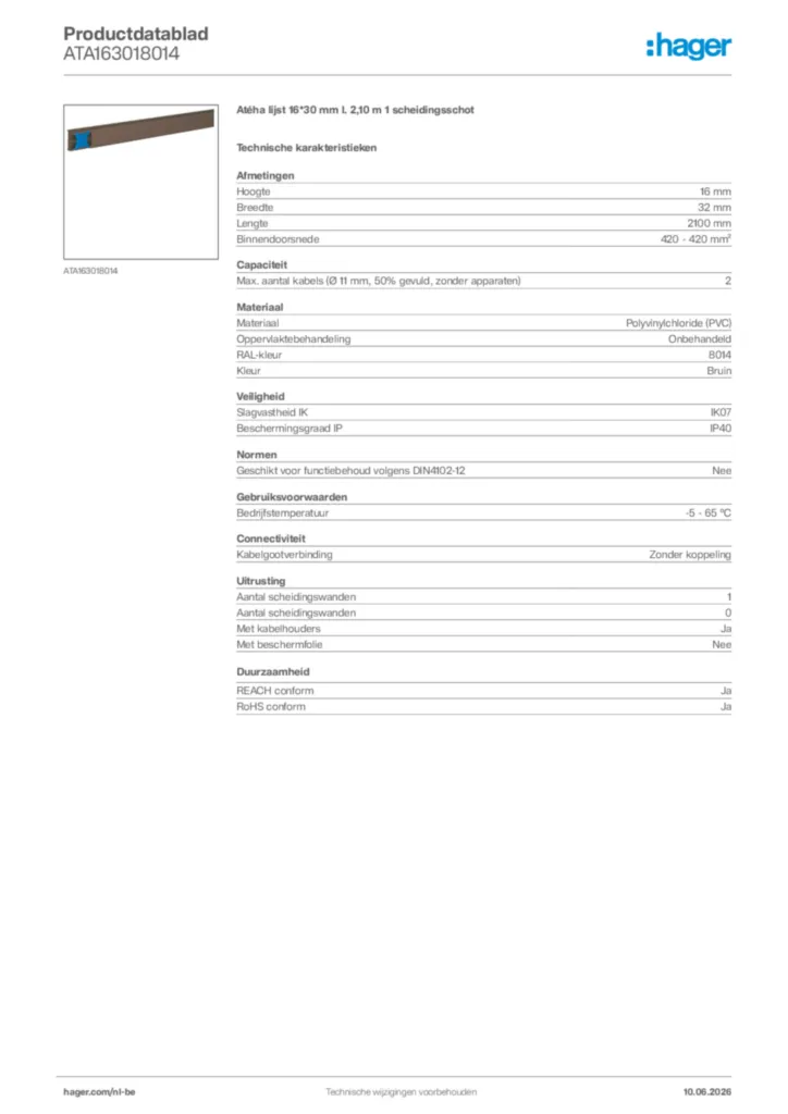 Afbeelding Hager Productdatablad ATA163018014 | Hager Belgium