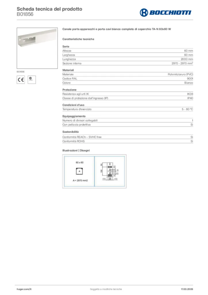 Immagine Bocchiotti Scheda tecnica del prodotto B01856 | Hager Italia