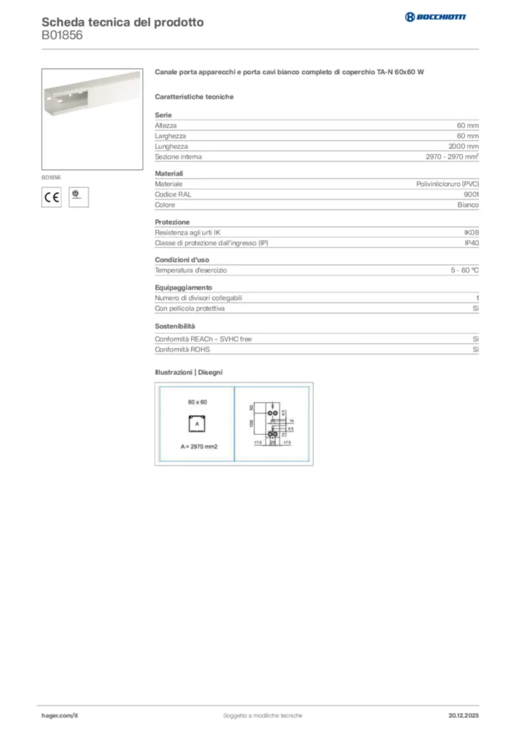 Immagine Bocchiotti Scheda tecnica del prodotto B01856 | Hager Italia