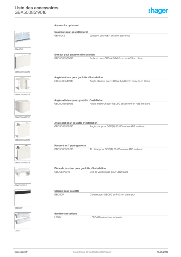 Image Hager Fiche technique du produit GBA5008519016 | Hager France