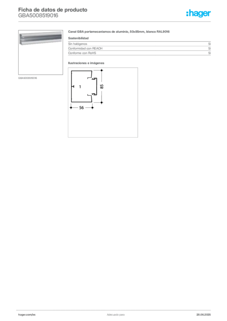 Imagen Hager Ficha de datos de producto GBA5008519016 | Hager España