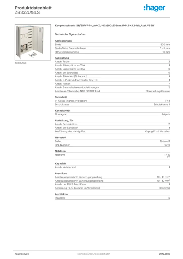 Bild Hager Produktdatenblatt ZB332U18LS | Hager Deutschland