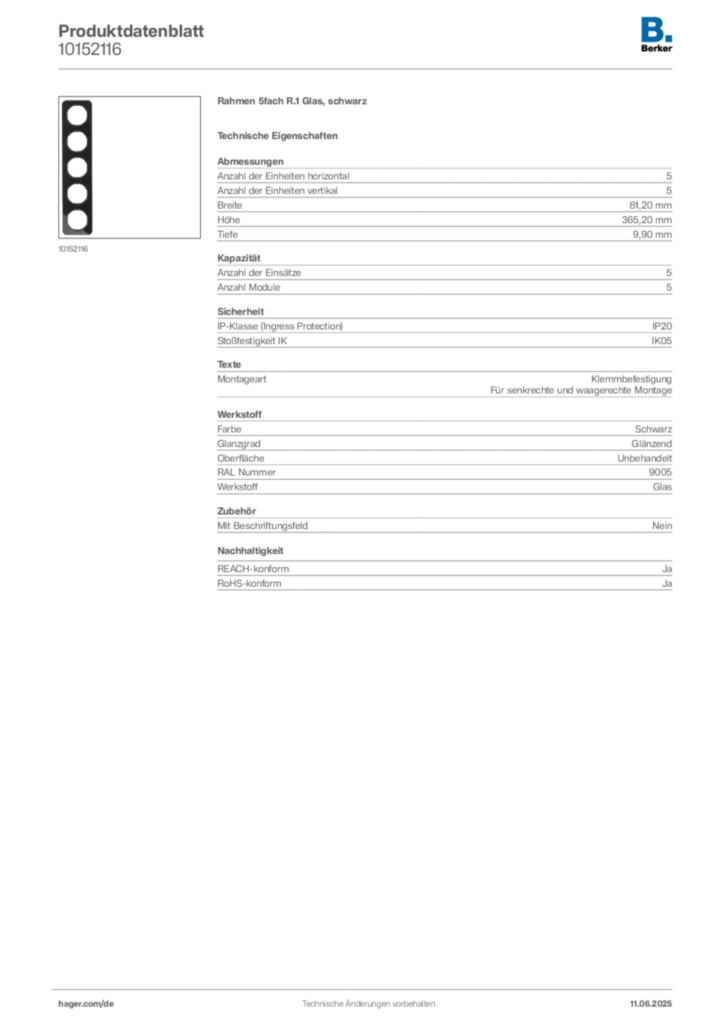 Bild Berker Produktdatenblatt 10152116 | Hager Deutschland