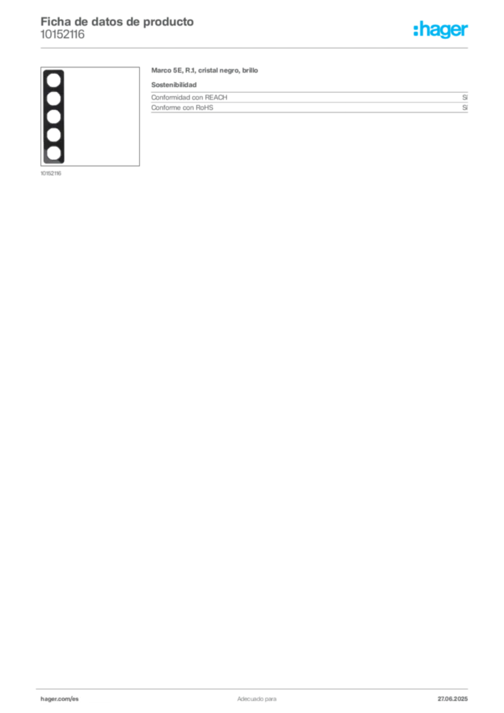 Imagen Hager Ficha de datos de producto 10152116 | Hager España