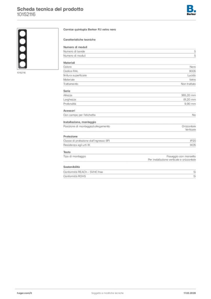 Immagine Berker Scheda tecnica del prodotto 10152116 | Hager Italia