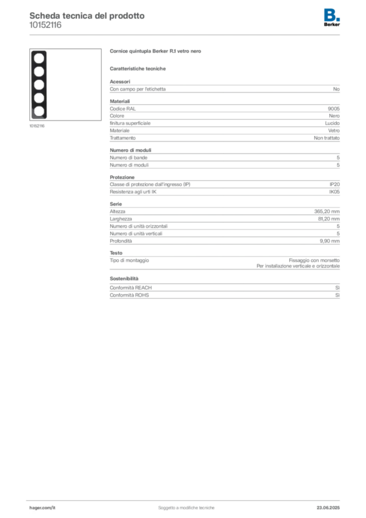 Immagine Berker Scheda tecnica del prodotto 10152116 | Hager Italia