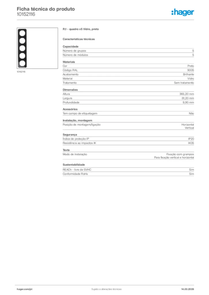 Imagem Hager Ficha técnica do produto 10152116 | Hager Portugal