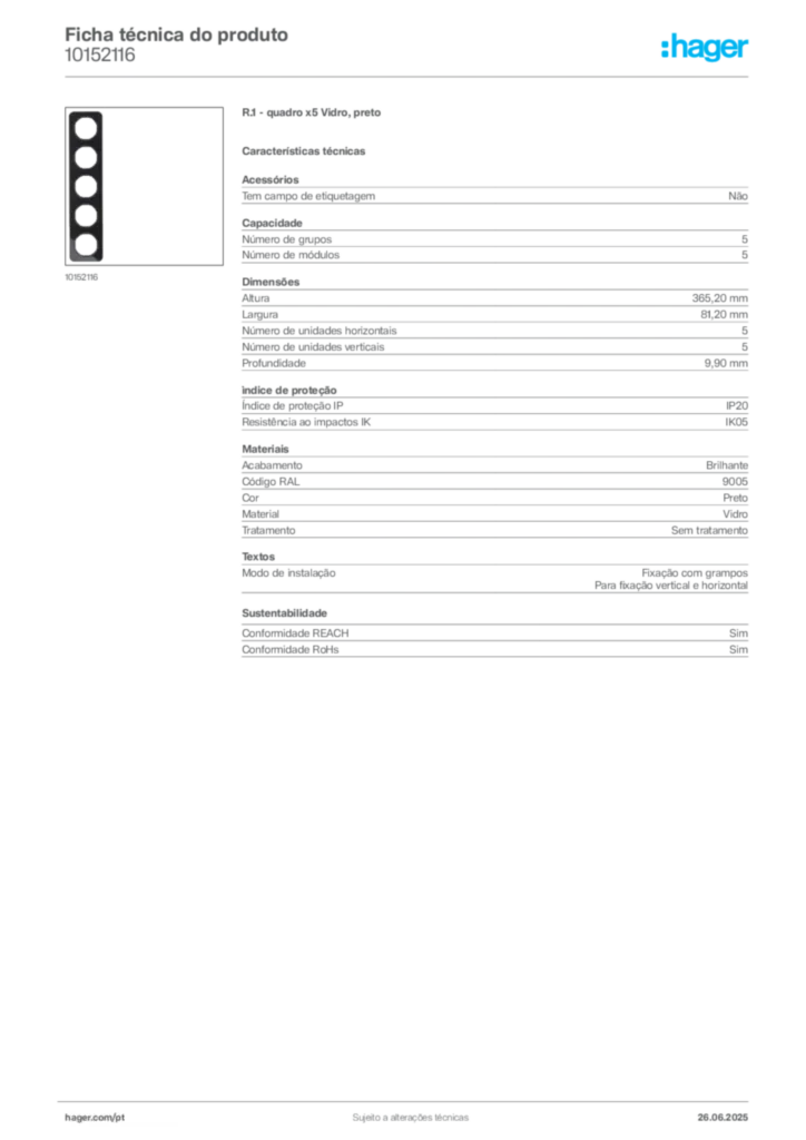 Imagem Hager Ficha técnica do produto 10152116 | Hager Portugal